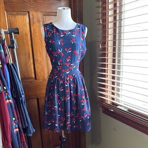 Cherry Print Navy Dress